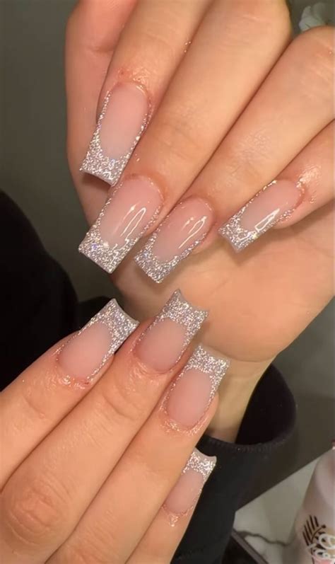 Glitter French Nails Glitter Nails Acrylic French Tip Acrylic Nails