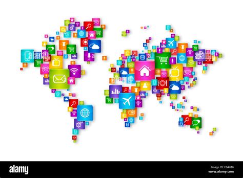 World Map Flying Desktop Icons Collection Cloud Computing Concept
