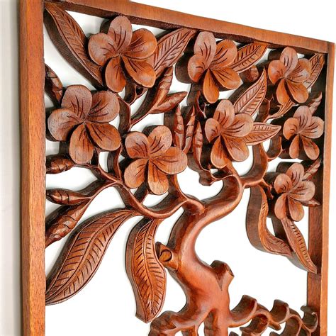 Hand Carved Wooden Decorative Wall Art Panel Round Bamboo Shoots
