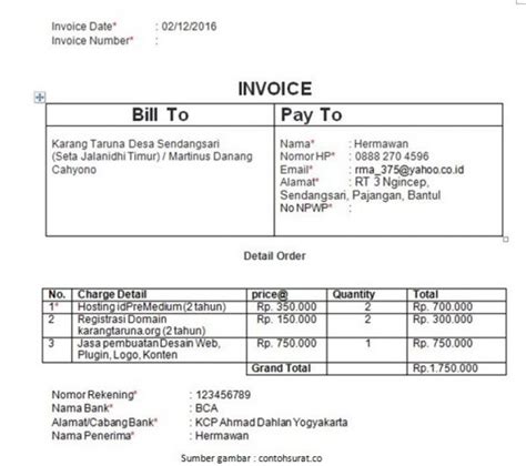 Contoh Invoice Tagihan Pembayaran Untuk Jasa Dan Barang Privy Blog
