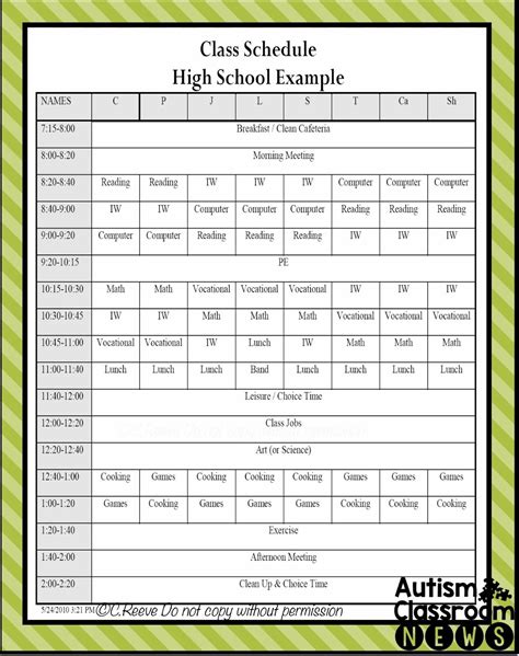 5 Schedule Examples From Special Education Classes With Free Download