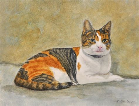 Calico Cat Art Print Ginger White And Tabby Cat Cat Watercolor And