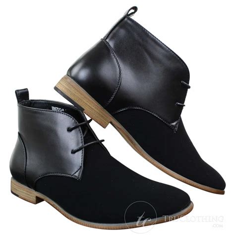 Mens Suede Leather Black Laced Chelsea Dealer Ankle Boots Smart Casual