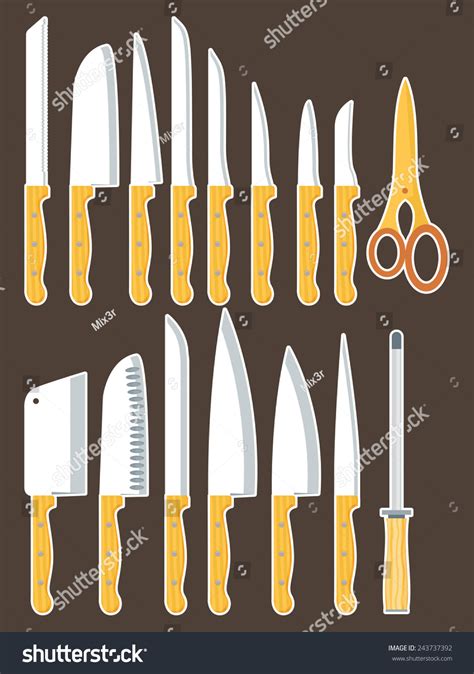 Different Types Kitchen Knives Vectors Set Stock Vector Royalty Free