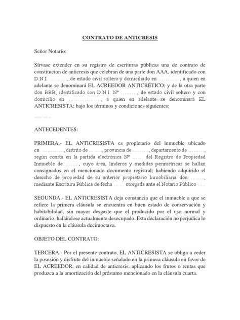 Contrato De Anticresis Pdf Propiedad Instituciones Sociales