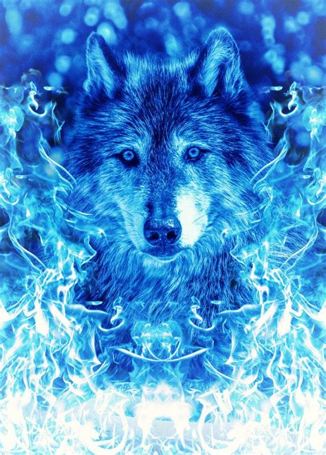 Blue Fire Wolf Poster By Cornel Vlad Displate Wolf Poster Wolf