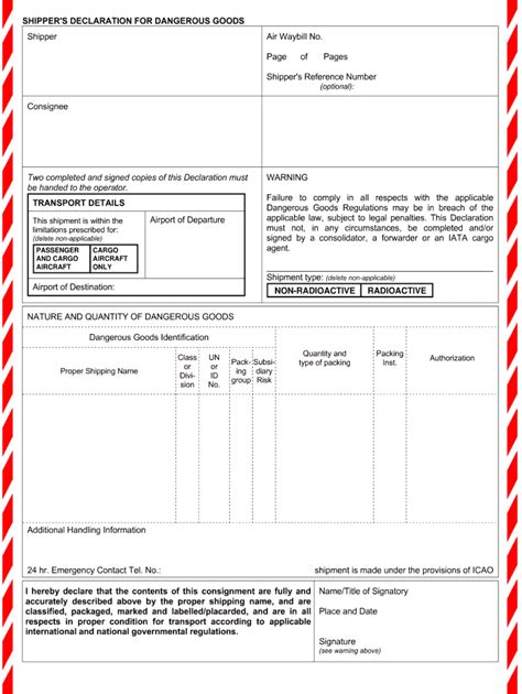 Dangerous Goods Declaration Fill Online Printable Fillable Blank