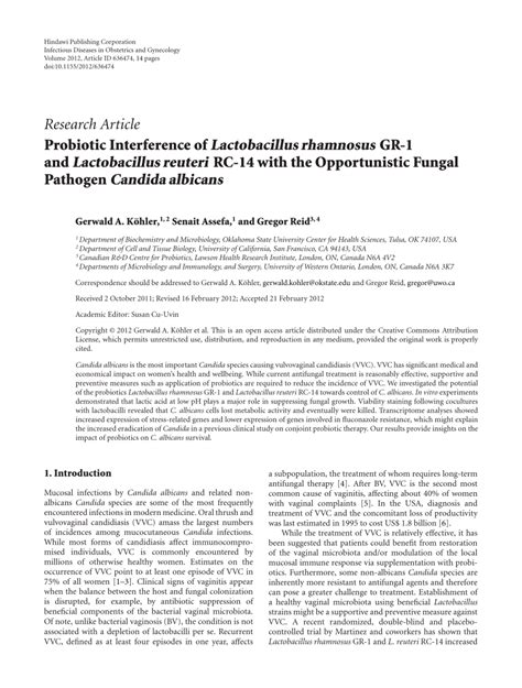 Pdf Probiotic Interference Of Lactobacillus Rhamnosus Gr 1 And