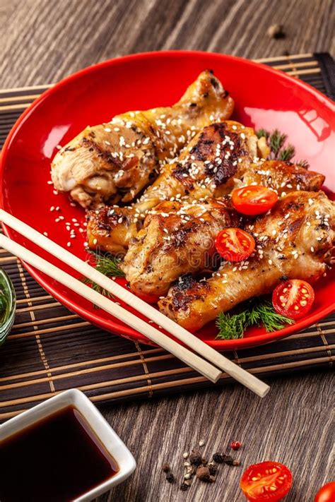The Concept Of Japanese And Chinese Cuisine Chicken Fried Legs With