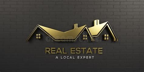 Real Estate Gold Logo Design 3d Rendering Illustration Stock
