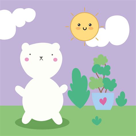Cute Little Cat With Potted Plant Kawaii Character 1968965 Vector Art