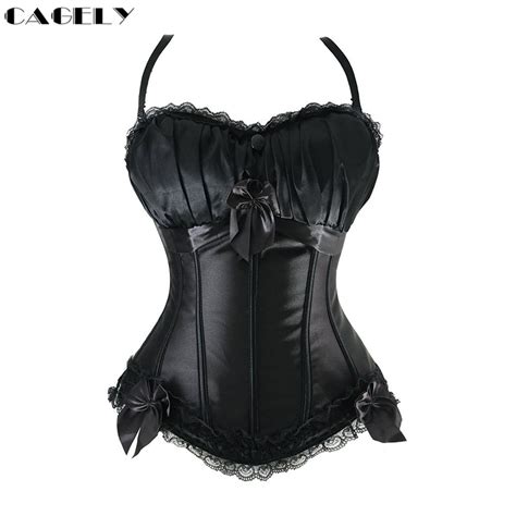 Classic Gothic Black Steampunk Corset Top Satin Dobby Lace Faux Leather