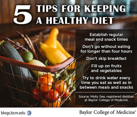 Eating a balanced diet gives your body all the nutrients it needs from a wide variety of different foods. Five tips for keeping a healthy diet - Baylor College of ...
