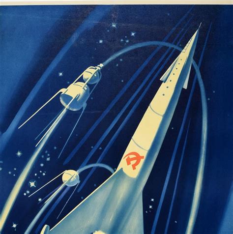 Original Vintage Poster Soviet Rocket Universe Exploration Space Race Propaganda At 1stdibs