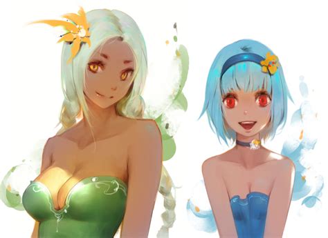 Hu Dako Original Highres Girls Aqua Hair Arms At Sides Bare Arms