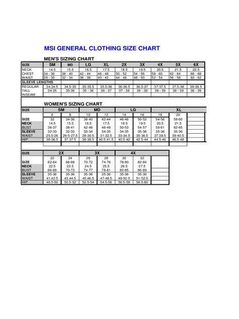 Clothing Size Chart 6 Free Templates In Pdf Word Excel Download