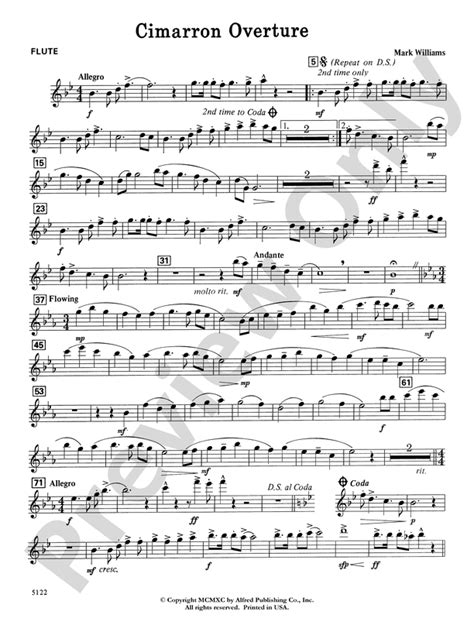 Cimarron Overture Flute Flute Part Digital Sheet Music Download