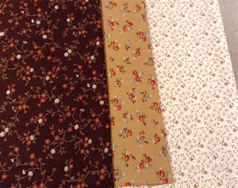 Vintage Calico Fabric Bundle Of Three Fabrics Brown 33 Yards Total