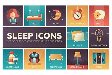 Sleeping Flat Design Icons Set By Decorwm Flat Design Icons Icon Design Icon Set