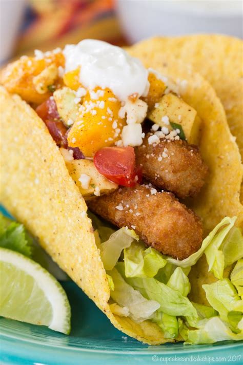 Brush the top of each stick generously with butter or olive oil and sprinkle garlic powder on top. Chili Lime Fish Stick Tacos with Mango Avocado Salsa - an ...