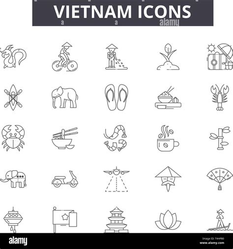 Vietnam Line Icons Signs Set Vector Vietnam Outline Concept