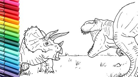T Rex Vs Triceratops Drawing And Coloring Dinosaurs How To Draw Dino
