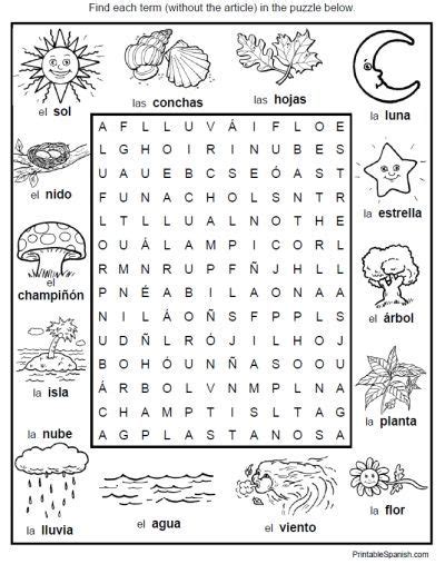 Word Search Puzzles Spanish Printable