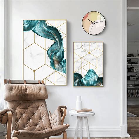 Nordic Geometric Wall Art Canvas Painting Abstract Blue Fabric Poster