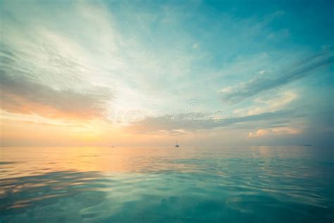 Relaxing And Calm Sea View Open Ocean Water And Sunset Sky Tranquil