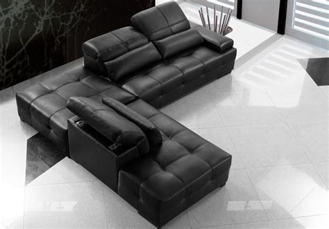 Black Leather Sectional Sofa With Adjustable Headrests Modern