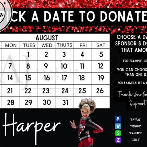 Cheer Pick A Date To Donate Calendar Etsy
