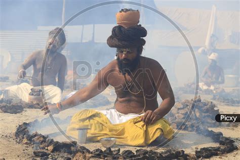 Image Of Indian Naga Sadhu Or Aghora Performing Pooja At Prayagraj