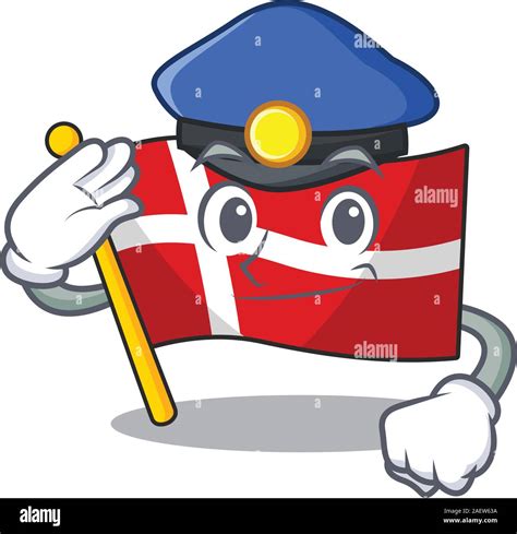 Flag Denmark Cartoon Character Dressed As A Police Officer Stock Vector
