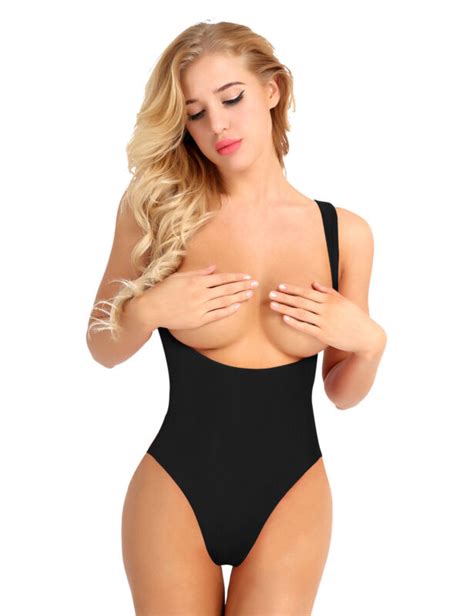 One Piece Ladies Open Bust High Cut Bikini Thong Bodysuit Swimwear