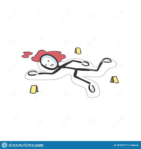 Crime Scene Dead Body Outlined Hand Drawn Stickman Cartoon Doodle