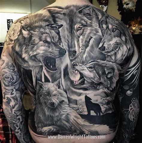 Wolves Covering Guys Back Best Tattoo Design Ideas