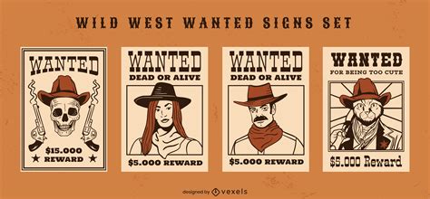 Wild West Wanted Signs Illustration Set Vector Download
