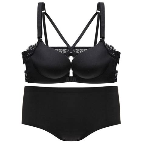 Beautiful Sexy Front Closure Wire Free Seamless Lace Lingerie Sexy Push Up Bra Set Black 38ab