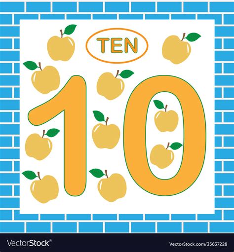 Flashcard With Number 10 Ten Education Royalty Free Vector