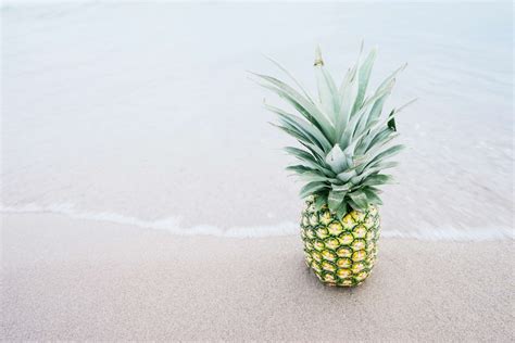 Beach Food Fruit Pineapple Sand Shore Tropical Fruit 4k Wallpaper