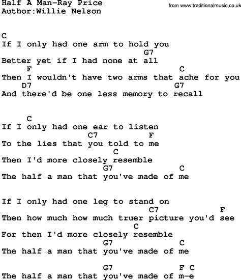 Country Music Half A Man Ray Price Lyrics And Chords
