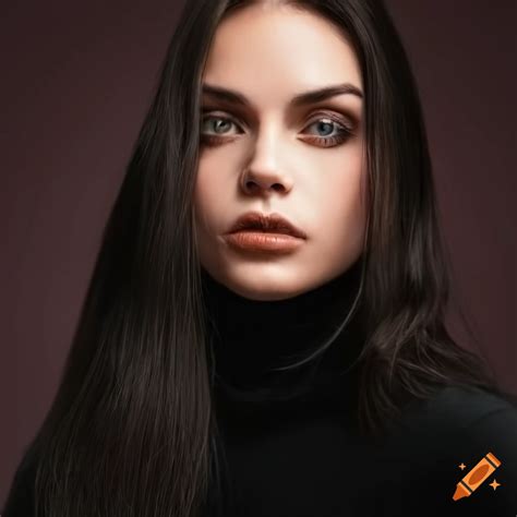 Portrait Of A Beautiful Woman With Dark Brown Hair And Brown Eyes