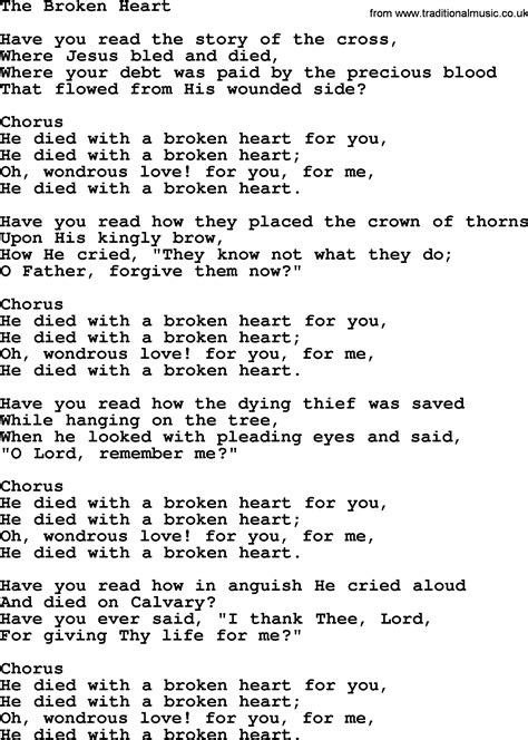 Baptist Hymnal Christian Song The Broken Heart Lyrics