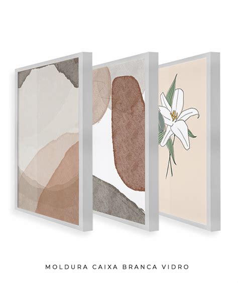 Quadros Decorativos Aguada Nude Neutral 4 Flor Branca Aguada Nude