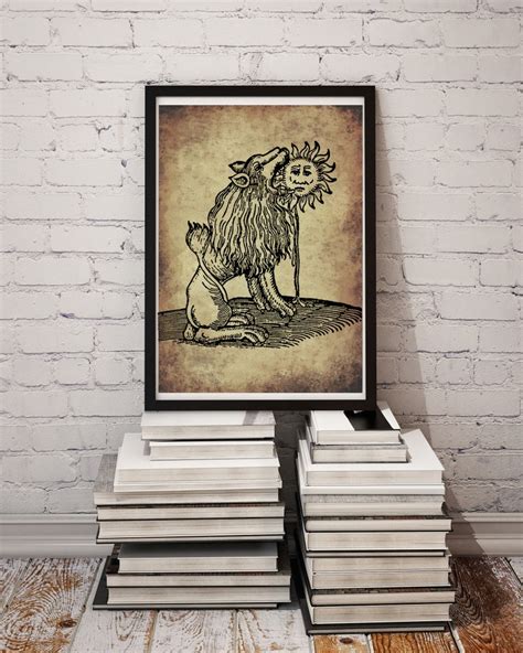 Lion Eating Sun Poster Alchemy Occult Art Print Hermetic Etsy Uk