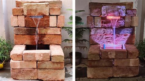 Wow Amazing Waterfall Fountain Using Bricks And Led Diy Youtube
