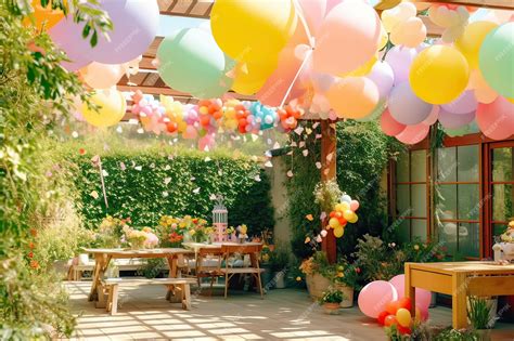Premium Ai Image A Birthday Party With Balloons And A Table With A