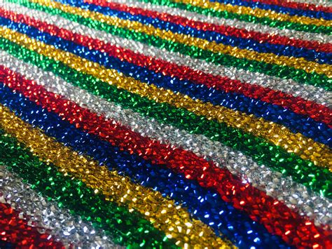 Rainbow Mettalic Tinsel Lurex Fabric Material Sparkling Striped Rasta