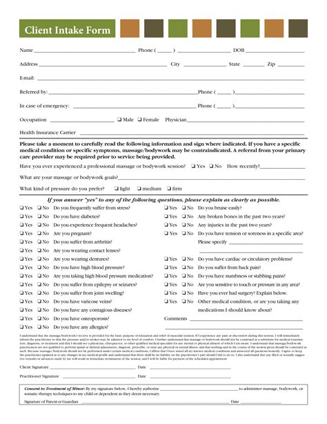 Natural Health Client Intake Form Printable Pdf Printable Forms Free