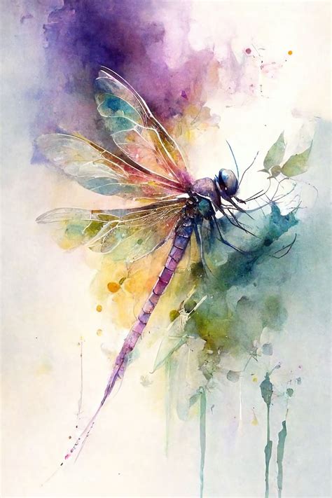 Dragonfly Watercolor Painting Dragonfly Wall Art Dragonfly Etsy In